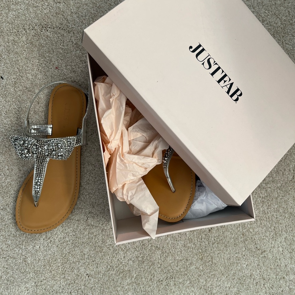 JustFab Silver and Tan Embellished Sandals